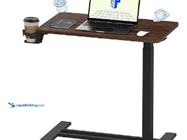 Lot 49-1522668 - FLEXISPOT H7 Adjustable Overbed Bedside Table with Wheels Pneumatic Mobile Standing Desk Laptop Desk...