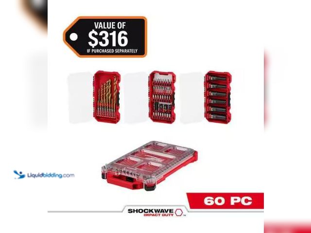 Lot 49-3432562 - Milwaukee SHOCKWAVE Impact Duty Alloy Steel Screw Driver Bit Set with PACKOUT Case (60-Piece), Model...