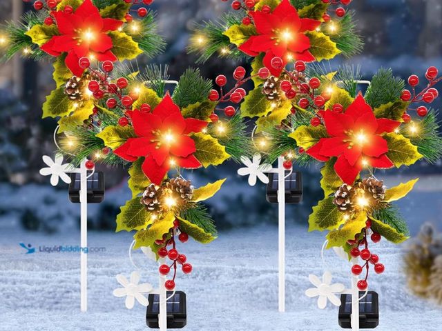 Lot 49-1542683 - 4 Pack Solar Christmas Decorations Outdoor, 32 Inch Solar Christmas Cross Stake Lights, Waterproof G...