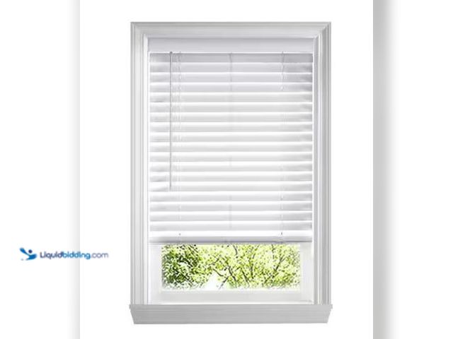 Lot 49-1577443 - Home Decorators Collection White Cordless Room Darkening Faux Wood Blind/Shade with 2 in. Slats - 72...