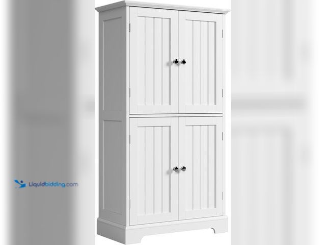 Lot 49-3564009 - ChooChoo Bathroom Floor Cabinet, Modern Bathroom Storage Cabinet with 4 Doors and Adjustable Shelves...