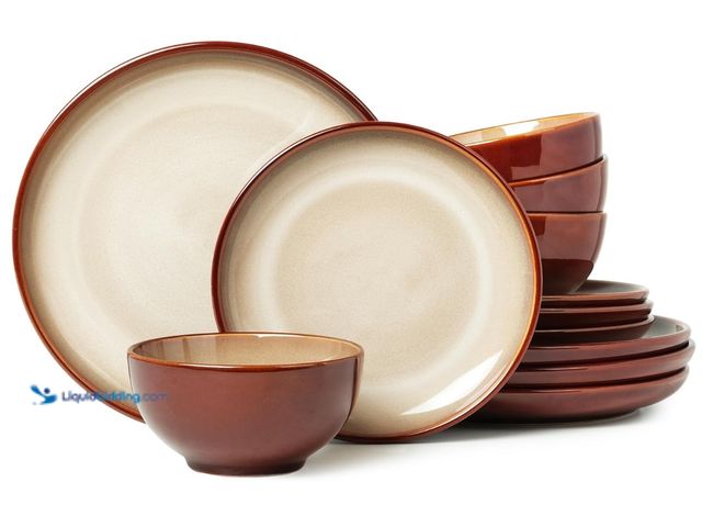Lot 49-3430472 - Set of (12) pcs. Pokini Stoneware Dinnerware Set, Service for 4, Reactive Glaze Plates and Bowls Set...