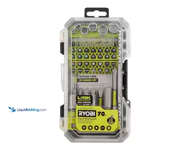 Lot 49-1566889 - RYOBI Impact Rated Driving Set (70-Piece), Model # A967002, Slightly used, Possible missing some bit...