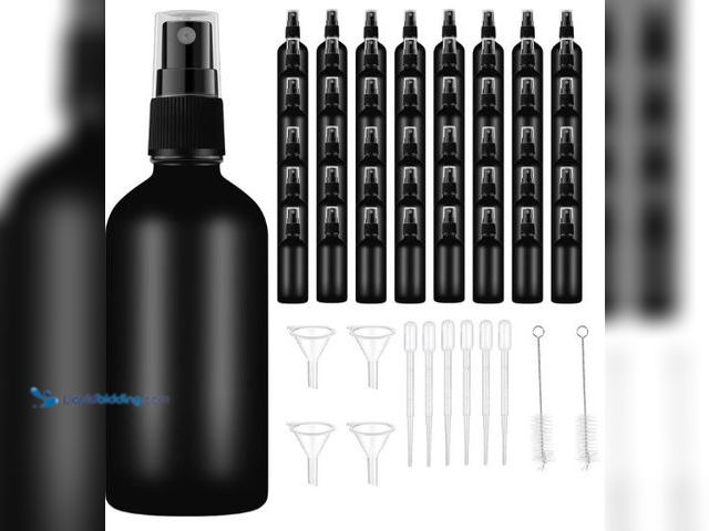 Lot 49-5436452 - Approx. 50 Pcs 3.4 oz Glass Spray Bottles, 5.5 Inch by 1.6 Inch, with Funnel, Dropper and Cleaning B...