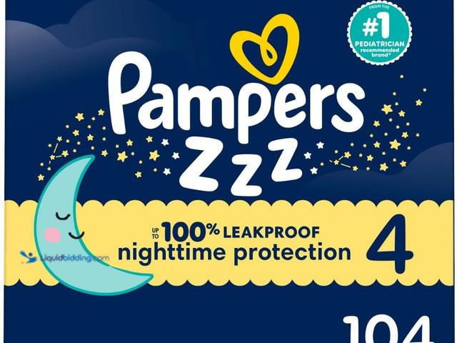 Lot 49-5544314 - Pampers ZZZ Overnight Diapers, Size 4 (22-37 lbs), 104 Count, Nighttime Protection Disposable Baby D...