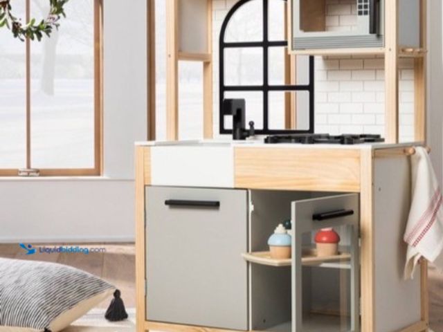 Lot 49-5552942 - Hearth And Hand With Magnolia Wooden Play Kitchen Childs Kids Toy Farmhouse. Model #0647069378093. N...