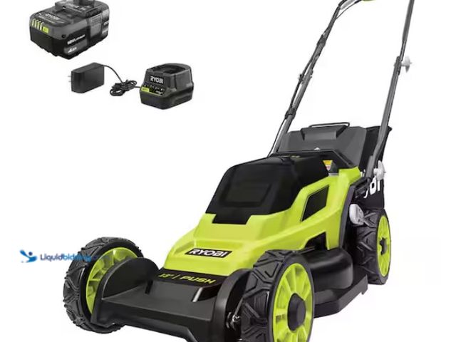 Lot 49-1546857 - RYOBI ONE+ 18V 13 in. Cordless Battery Walk Behind Push Lawn Mower with 4.0 Ah Battery and Charger, ...
