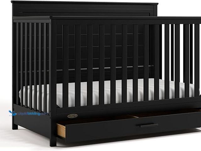 Lot 49-1548789 - Graco Tristan 5-in-1 Convertible Crib with Drawer (Black) – GREENGUARD Gold Certified, Fits Standard...