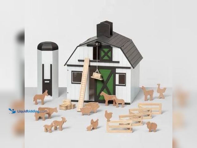 Lot 49-3565891 - Toy Barn with Animal Figurines - Hearth & Hand™ with Magnolia: Wooden Farm Playset, Classic Style, G...