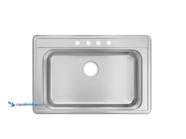 Lot 49-1566924 - Glacier Bay 33 in. Drop-In Single Bowl 20 Gauge Stainless Steel Kitchen Sink, Model # VT3322A18, Unu...