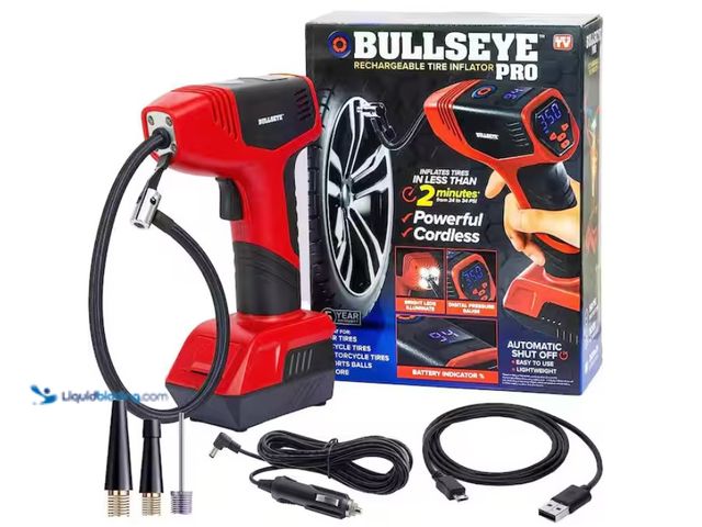 Lot 49-3613517 - BULLSEYE  Pro 150 PSI Cordless Handheld Rechargeable Tire Inflator with Digital Pressure Gauge and B...