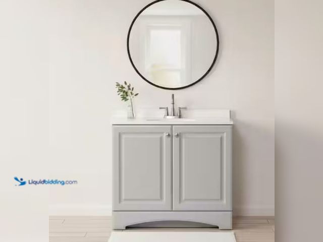 Lot 49-1623609 - Glacier Bay 37 in. Single Sink Pearl Gray Freestanding Bath Vanity, Model # HDGB36P2-PG, Unused, No ...