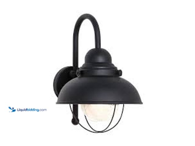 Lot 49-5403999 - Generation Lighting Sebring 1-Light Black Industrial Nautical Outdoor 15.75 in. Wall Lantern Sconce....