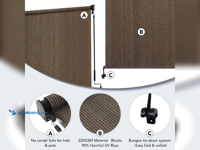 Lot 49-5554388 - KANAGAWA 8'(W) x8'(H) Mocha Outdoor Roller Shade for Patio | UV Protection Outdoor Blinds Screens, C...