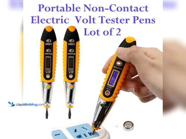 Lot 49-1616186 - Lot of 2 Portable Non-Contact Electric Volt Tester Pens - NEW - Features Bright Blue LCD Screen and ...
