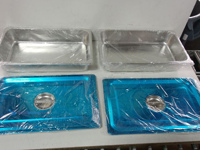 Lot 49-3430500 - Set of (2) Chafing Dishes with Lids, 4" x 13" x 21", Silver, Unused.   Ref#CRS0114