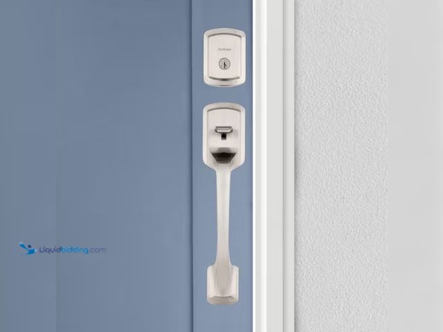 Lot 49-3433326 - Kwikset Prague Satin Nickel Single Cylinder Entry Door Handle set with Round Pismo Knob Featuring Sm...