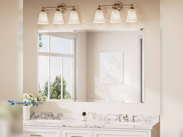 Lot 49-5543805 - KeonJinn
36 in. W x 56 in. H Rectangular Beveled Edge Frameless Wall Mount Bathroom Vanity Mirror D...