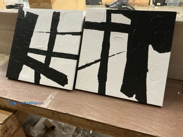 Lot 49-5435405 - Black and White Abstract Oil Painting (2pc) Unused