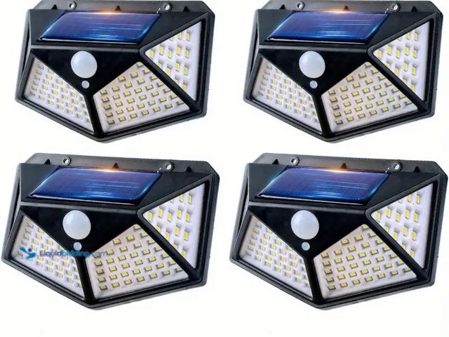 Lot 49-1814429 - New Solar Lights Outdoor 100 LED, 4  Pack Solar Motion Sensor Outdoor Lights with 3 Lighting Modes.