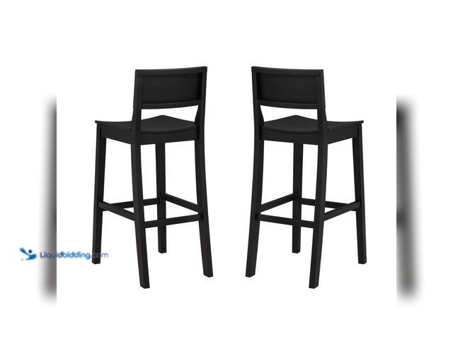 Lot 49-2021788 - Linon Home Décor Harpe 41.5 in. H Black High Back Wood Bar Stool with Wood Seat Set of 2. Model # BS...