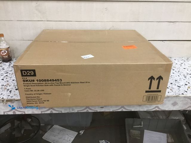 Lot 49-5416353 - 25 in. Drop-In Single Bowl 20 Gauge Stainless Steel Sink with Faucet and Sprayer. Unused