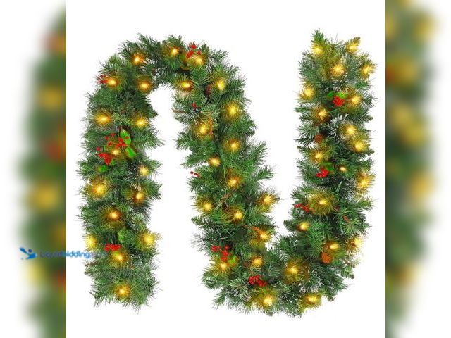 Lot 49-1544871 - Hykolity 9 ft. Pre-lit Christmas Garland with 50 Warm White Lights, Artificial Garland with Timer, 2...