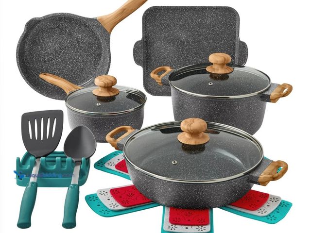 Lot 49-3563697 - The Pioneer Woman Prairie Signature 14-Piece Cast Aluminum Cookware Set, New