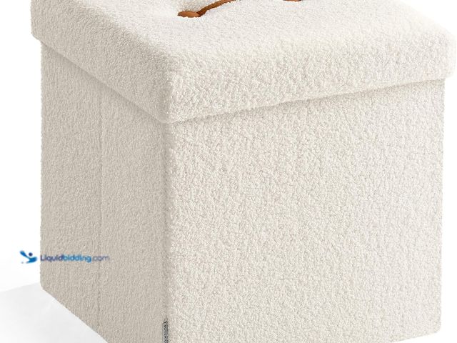 Lot 49-3531065 - SONGMICS HOME Storage Stool Folding Pouffe Foot Stool 38 x 38 x 38 cm Storage Box Load Capacity Up t...