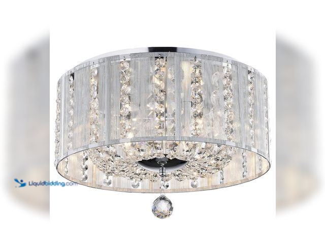 Lot 49-2001499 - Warehouse of Tiffany 1201/6Y Addison White 16-inch Crystal Flush Mount Flushmount, Grey, Model # B08...