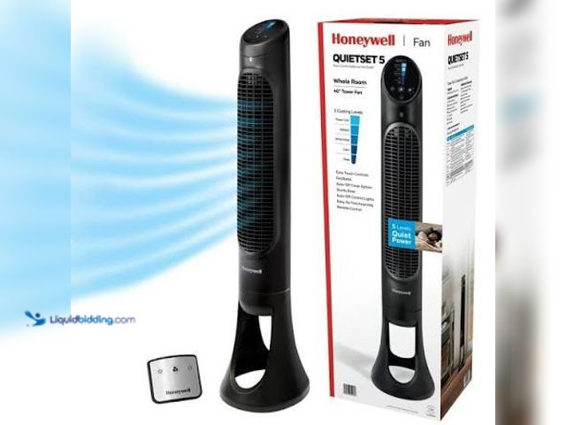 Lot 49-5542819 - Honeywell 40" Black Quiet Set Oscillating Tower Fan, 30ft Air Circulation Power, 5 Speed, Auto Off T...
