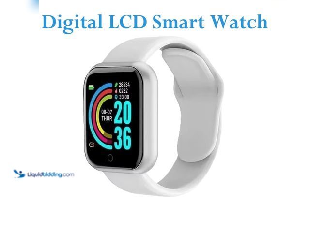 Lot 49-5492850 - Waterproof Smart Watch with Digital LCD Screen Silver Case with White Silicone Band - NEW - Works wi...