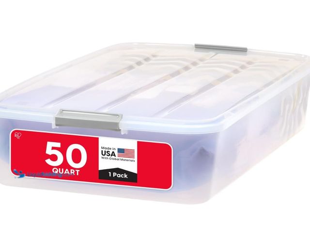 Lot 49-1555682 - IRIS USA 50 Qt Plastic Under Bed Storage Organizer Bin Container with Secure Lids and Durable Black ...