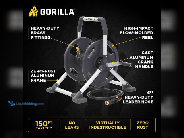 Lot 49-3616976 - Gorilla 150 ft. Aluminum Zero Rust Hose Reel - slightly used , has attachments SKU # 1010110109