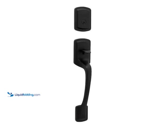 Lot 49-1573152 - Kwikset Prague Matte Black Single Cylinder Entry Door Handleset with Round Pismo Knob Featuring Smar...