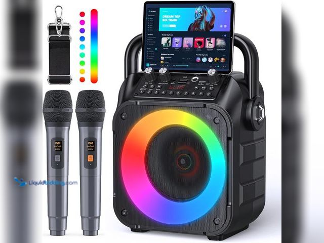 Lot 49-3531137 - Karaoke Machine, Portable Bluetooth Speaker with 2 Wireless Microphones for Adults & Kids with Light...