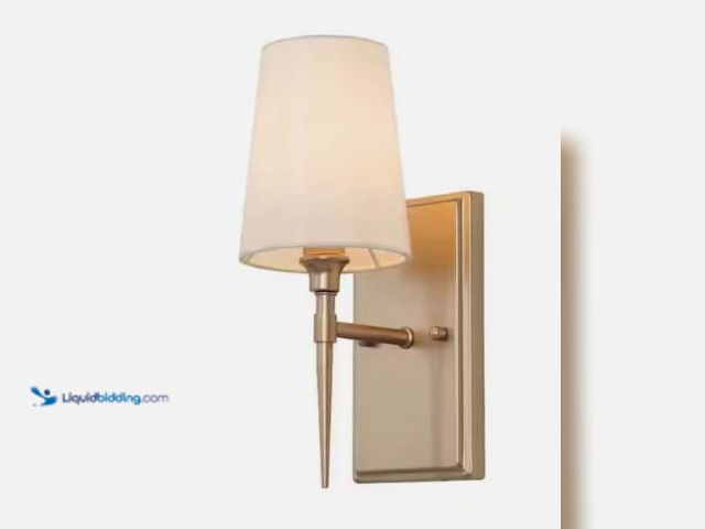 Lot 49-3615654 - 1-Light Gold 4.7"W Wall Sconce Armed Wall Light with Bell Fabric Shade, Model # 267623949233, Unused...