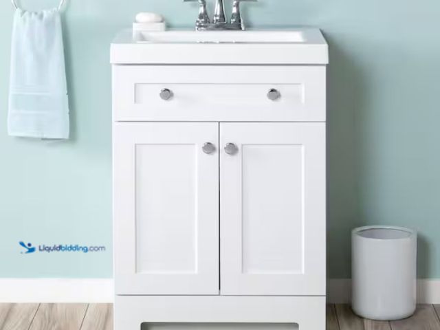 Lot 49-2005644 - Glacier Bay Everdean 25 in. Single Sink White Freestanding Bath Vanity with White Cultured Marble To...
