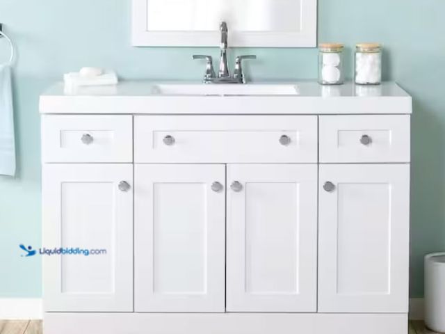 Lot 49-1623898 - Glacier Bay Everdean 49 in. Single Sink White Freestanding Bath Vanity with White Cultured Marble To...