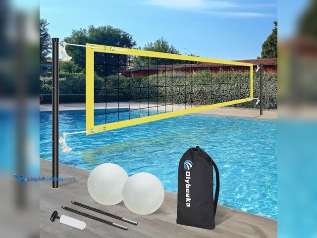 Lot 49-5437831 - Base Free Pool Volleyball Net Set with 15-26 ft Length Adjustable, 3 Heights Adjustable Outdoor Voll...