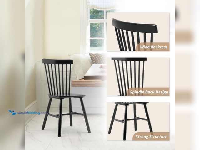 Lot 49-5408104 - LUE BONA Windsor Classic Black Solid Wood Dining Chairs with Curving Spindle Back for Kitchen and Di...