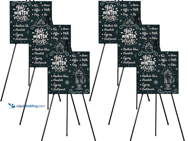 Lot 49-5413739 - 6 Packs Easel Stand for Display Easels for Signs Black Easel Floor Tripod Standing Poster Easel, Lig...