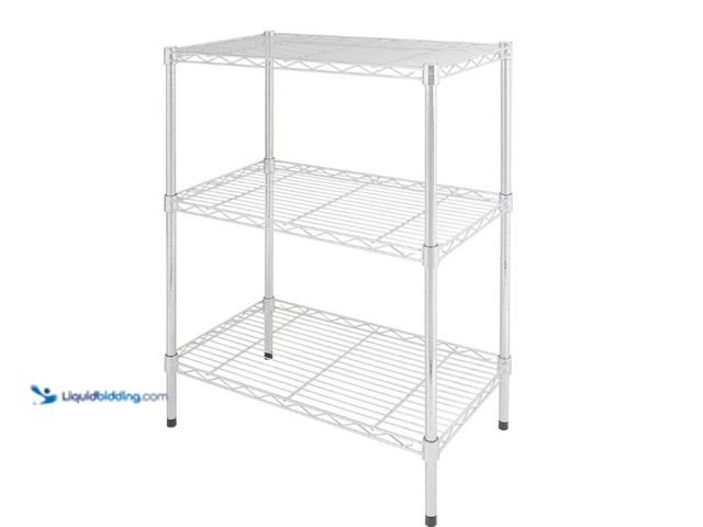 Lot 49-1627141 - Hyper Tough 3-Tier Wire Shelving Rack, Chrome, 750 lbs Capacity Model #2969976885, Unused, Has Attac...