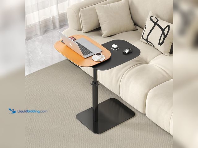 Lot 49-5554476 - C Shaped Side Table,Adjustable Height TV Tray End Table,360°Swivel Couch Tables that Slide Under,Dou...