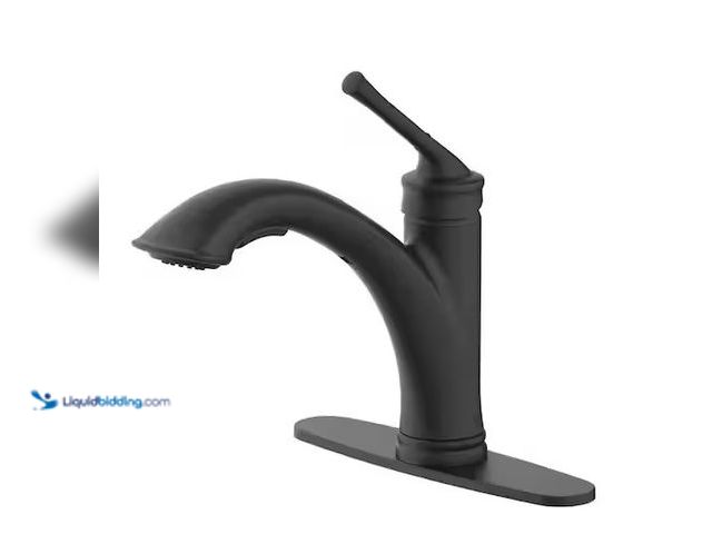 Lot 49-3637875 - Glacier Bay Hemming Single-Handle Pull-Out Sprayer Kitchen Faucet Deckplate Included in Matte Black,...