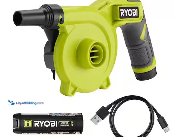 Lot 49-3639300 - RYOBI USB Lithium Cordless High Volume Inflator Kit with USB Lithium 2.0 Ah Battery and Charging Cab...