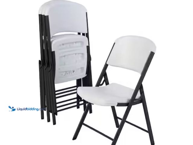 Lot 49-2006290 - Lifetime White Plastic Seat Metal Frame Outdoor Safe Folding Chair (Set of 4), Model # 42804, Unused...