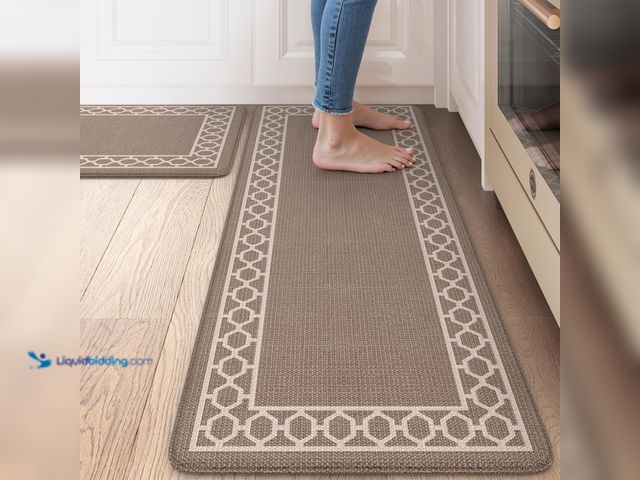 Lot 49-5410691 - LEEVAN Anti Fatigue Kitchen Mats, Beige Kitchen Rugs 20"x32"+20"x47", Non-Slip Waterproof Kitchen Fl...