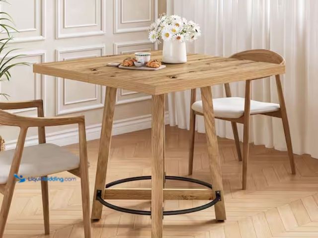 Lot 49-2001013 - BYBLIGHT Roesler Farmhouse Natural Wood 31.5" in. Pedestal Base Square Dining Table, Kitchen Dinner ...