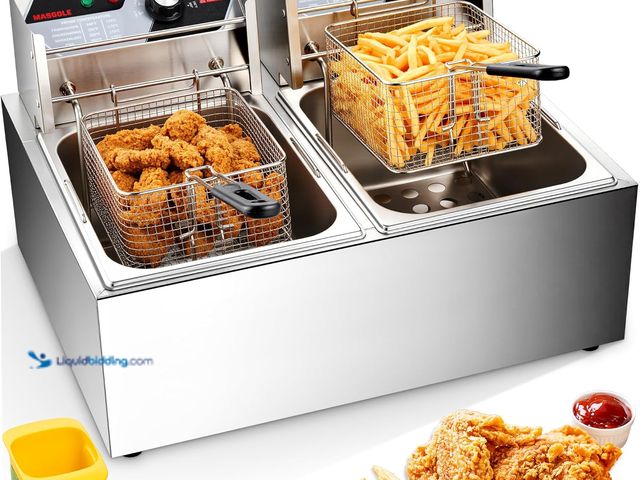 Lot 49-3524033 - Commercial Deep Fryer with Basket, 21.2QT 3400W Large Electric Stainless Steel Countertop Fryer, for...